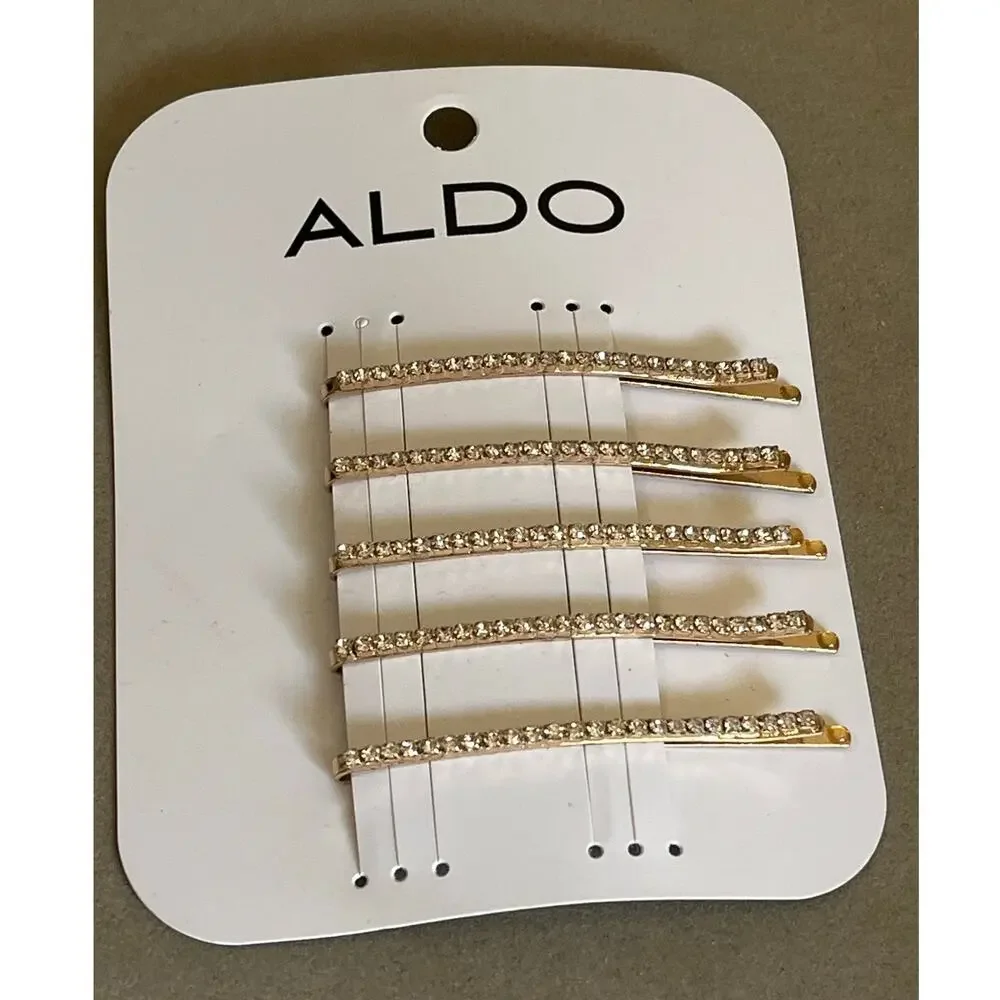 NWT ALDO Rhinestone Crystal Bobby Hair Pins Set of 5 Gold Tone Bridal Wedding